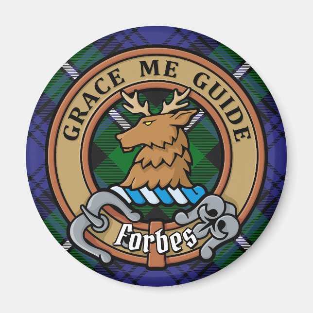 Clan Forbes Crest over Tartan Magnet (Front)