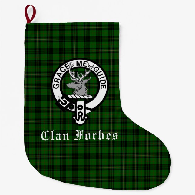 Clan Forbes Tartan and Crest Badge  Large Christmas Stocking (Front)