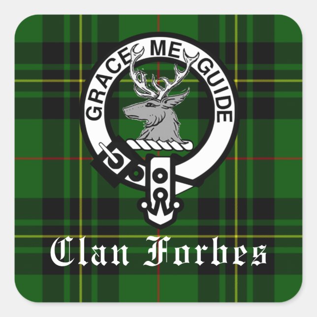 Clan Forbes Tartan and Crest Badge Square Sticker (Front)