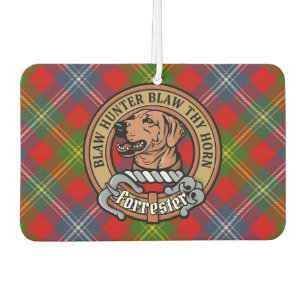 Clan Forrester Crest over Tartan Car Air Freshener