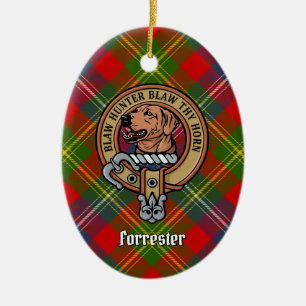 Clan Forrester Crest over Tartan Ceramic Tree Decoration
