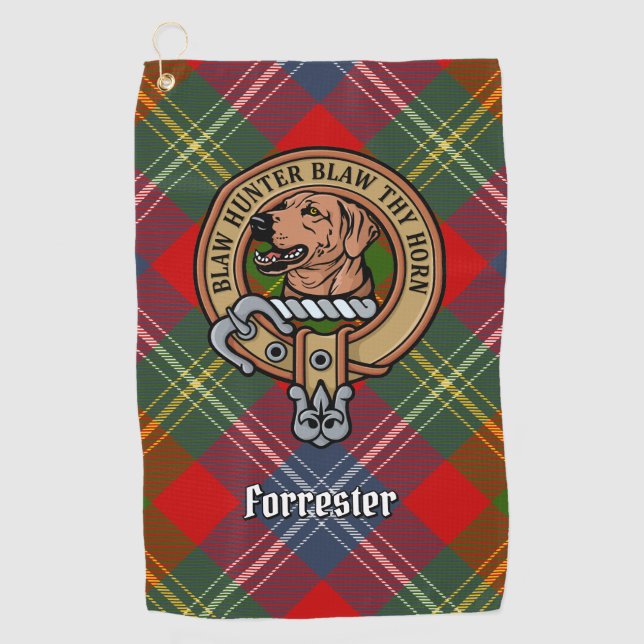 Clan Forrester Crest over Tartan Golf Towel (Front)