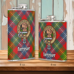 Clan Forrester Crest over Tartan Hip Flask