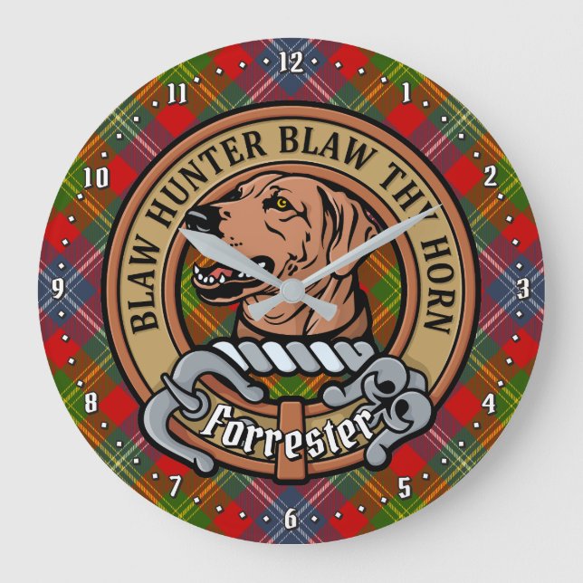 Clan Forrester Crest over Tartan Large Clock (Front)