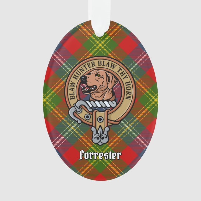 Clan Forrester Crest over Tartan Ornament (Front)