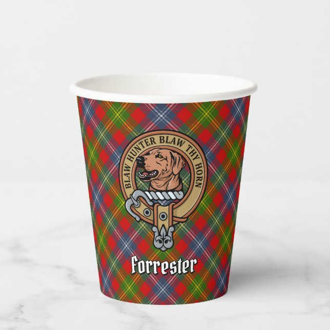 Clan Forrester Crest over Tartan Paper Cups (Front)