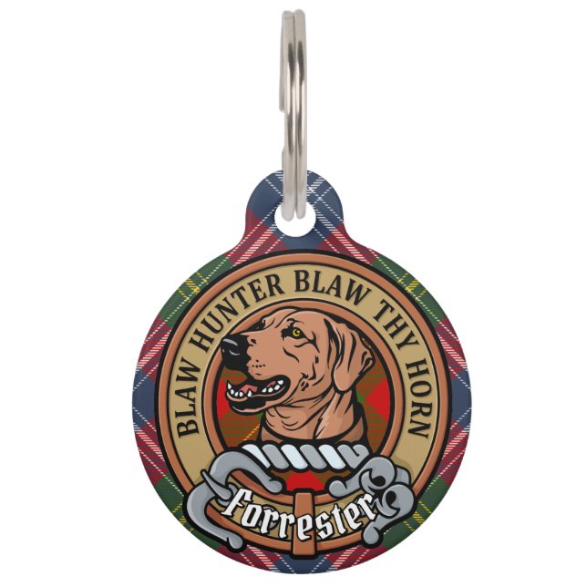 Clan Forrester Crest over Tartan Pet Tag (Front)