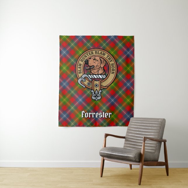 Clan Forrester Crest over Tartan Tapestry (In Situ)