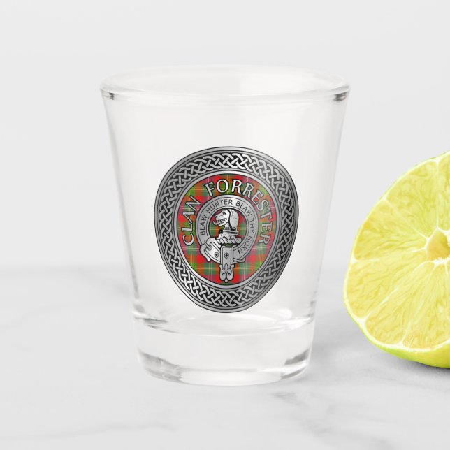 Clan Forrester | Foster Crest & Tartan Knot Shot Glass (Front)