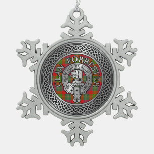 Clan Forrester Foster Crest & Tartan Knot Snowflake Pewter Christmas Ornament