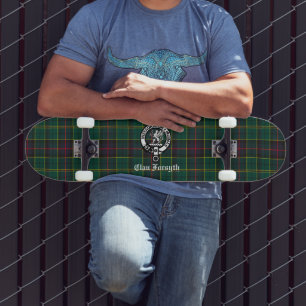 Clan Forsyth Crest Badge and Tartan   Skateboard