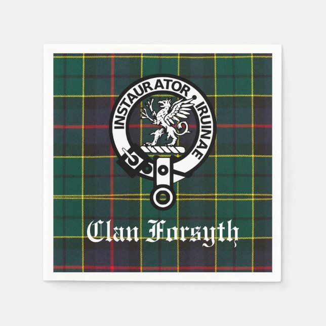 Clan Forsyth Crest & Tartan Customisable Napkin (Front)