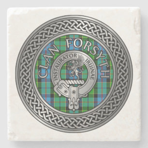 Clan Forsyth Crest & Tartan Knot Stone Coaster