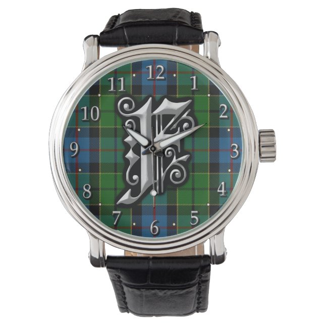 Clan Forsyth Forsythe Letter F Monogram Tartan Watch (Front)