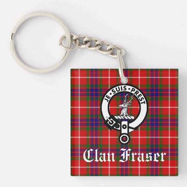 Clan Fraser Crest Badge and Tartan Key Ring (Front)