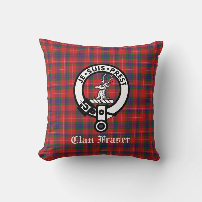 Clan Fraser Crest Badge & Tartan  Cushion (Front)