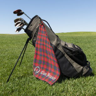 Clan Fraser Crest Badge & Tartan Customisable Golf Towel