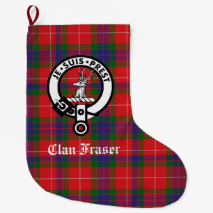 Clan Fraser Crest Badge & Tartan Customisable Large Christmas Stocking