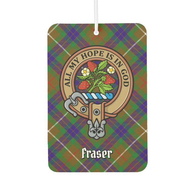 Clan Fraser Crest over Hunting Tartan Car Air Freshener (Front)