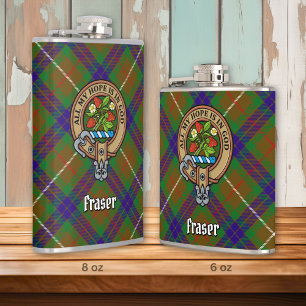 Clan Fraser Crest over Hunting Tartan Hip Flask