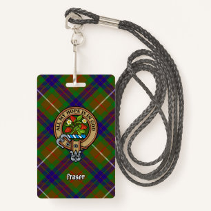 Clan Fraser Crest over Hunting Tartan ID Badge