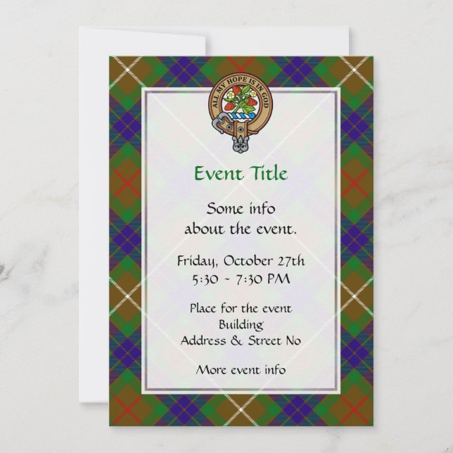 Clan Fraser Crest over Hunting Tartan Invitation (Front)