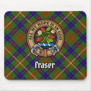 Clan Fraser Crest over Hunting Tartan Mouse Mat