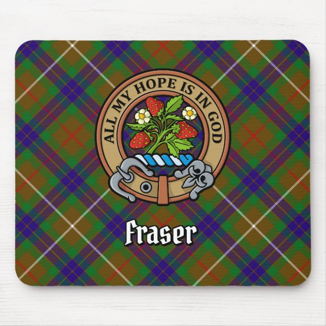 Clan Fraser Crest over Hunting Tartan Mouse Mat (Front)