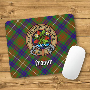 Clan Fraser Crest over Hunting Tartan Mouse Mat