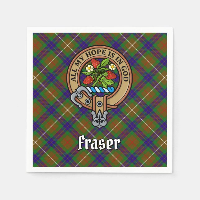 Clan Fraser Crest over Hunting Tartan Napkin (Front)
