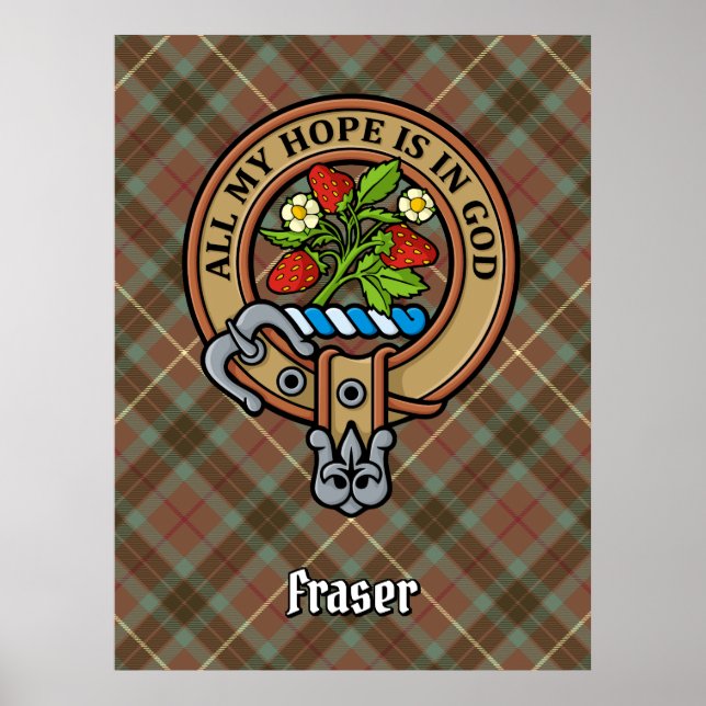 Clan Fraser Crest over Hunting Weathered Tartan Poster (Front)