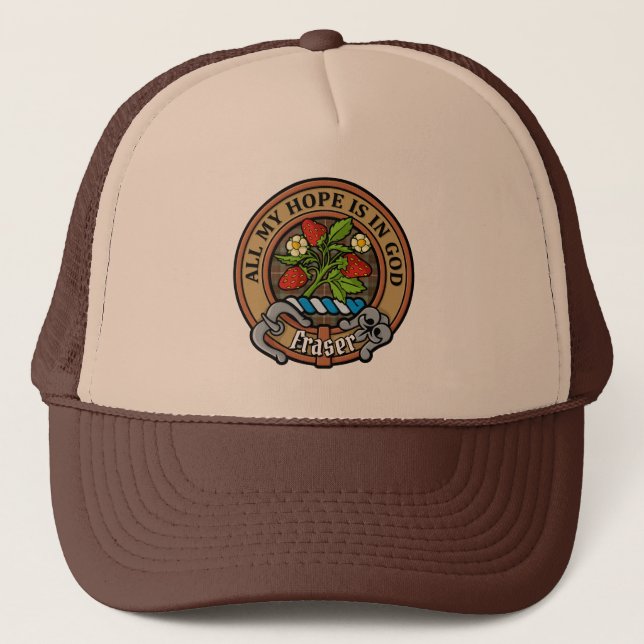Clan Fraser Crest over Hunting Weathered Tartan Trucker Hat (Front)