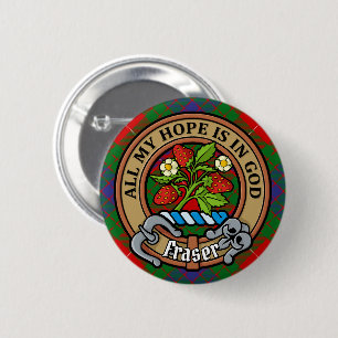 Clan Fraser Crest over Tartan 6 Cm Round Badge