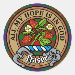 Clan Fraser Crest over Tartan Classic Round Sticker