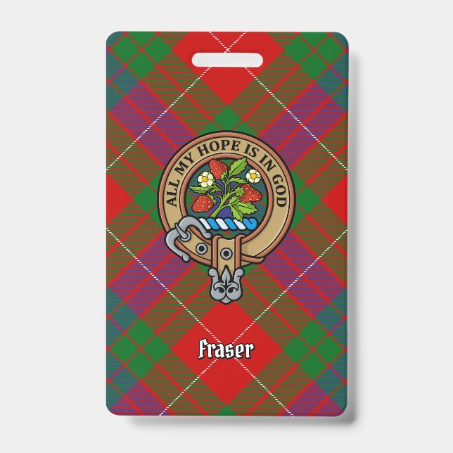Clan Fraser Crest over Tartan ID Badge (Front)