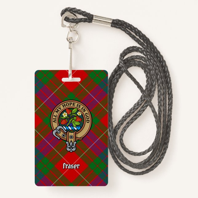 Clan Fraser Crest over Tartan ID Badge (Front with Lanyard)