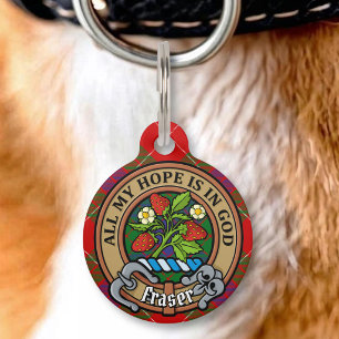Clan Fraser Crest over Tartan Pet Tag