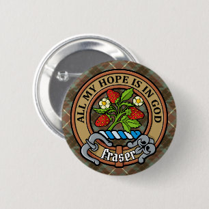 Clan Fraser Crest over Weathered Hunting Tartan 6 Cm Round Badge