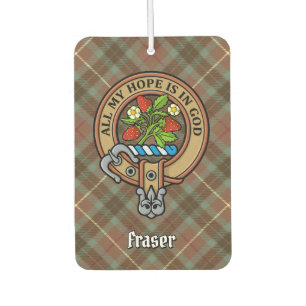 Clan Fraser Crest over Weathered Hunting Tartan Car Air Freshener