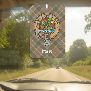 Clan Fraser Crest over Weathered Hunting Tartan Car Air Freshener