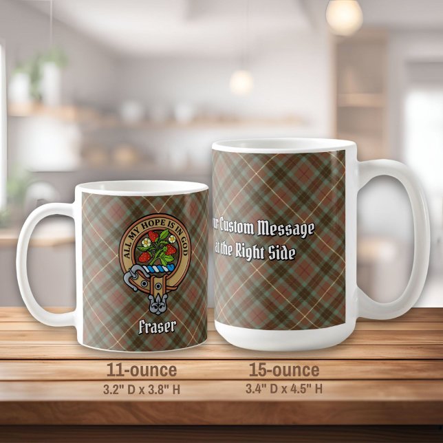 Clan Fraser Crest over Weathered Hunting Tartan Coffee Mug (Creator Uploaded)