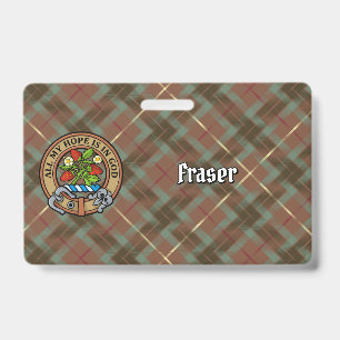 Clan Fraser Crest over Weathered Hunting Tartan ID Badge