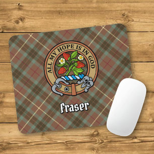 Clan Fraser Crest over Weathered Hunting Tartan Mouse Mat