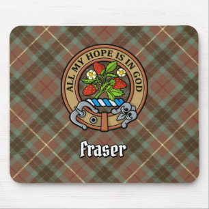 Clan Fraser Crest over Weathered Hunting Tartan Mouse Mat