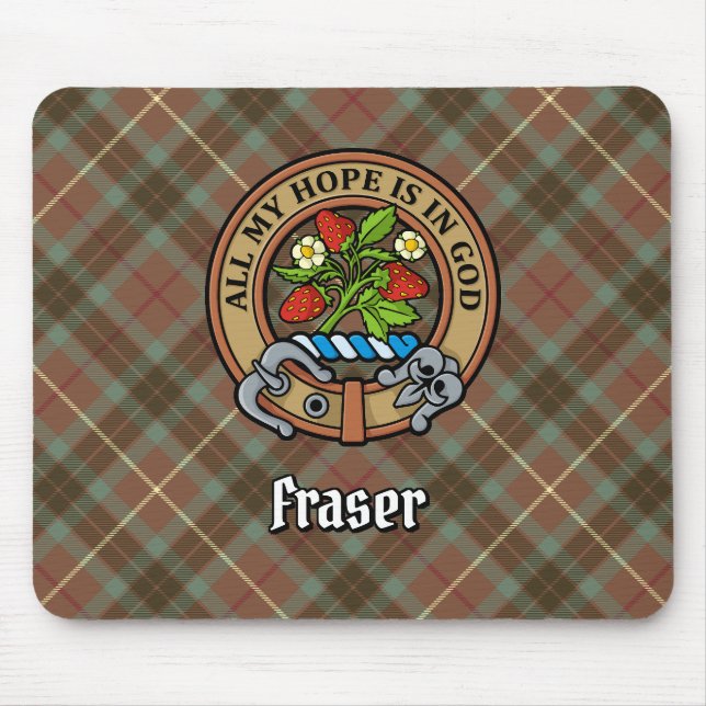 Clan Fraser Crest over Weathered Hunting Tartan Mouse Mat (Front)