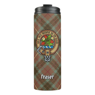Clan Fraser Crest over Weathered Hunting Tartan Thermal Tumbler