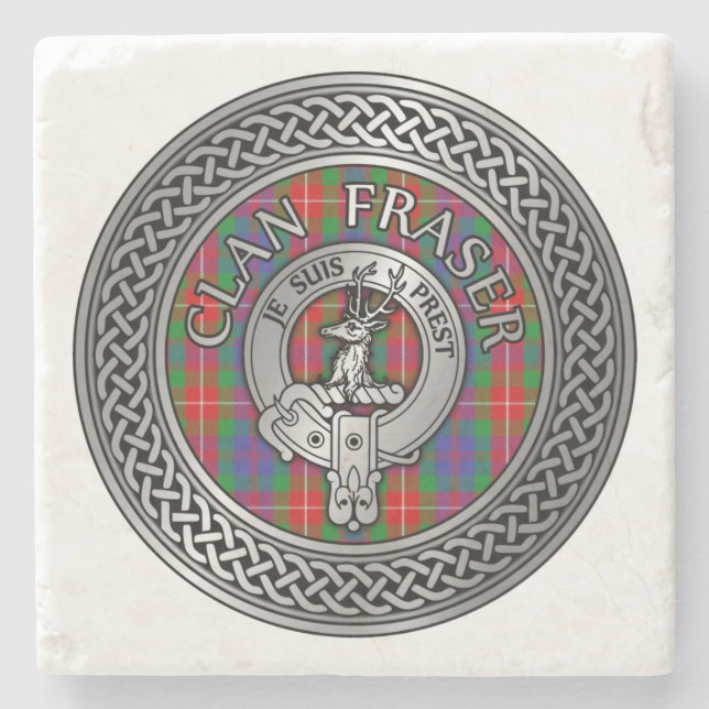 Clan Fraser Crest & Tartan Knot Stone Coaster (Front)
