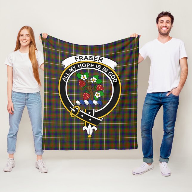 Clan Fraser Hunting Clan Badge Tartan Plaid Fleece Blanket (In Situ)