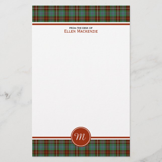 Clan Fraser Hunting Tartan Monogram Stationery (Front)