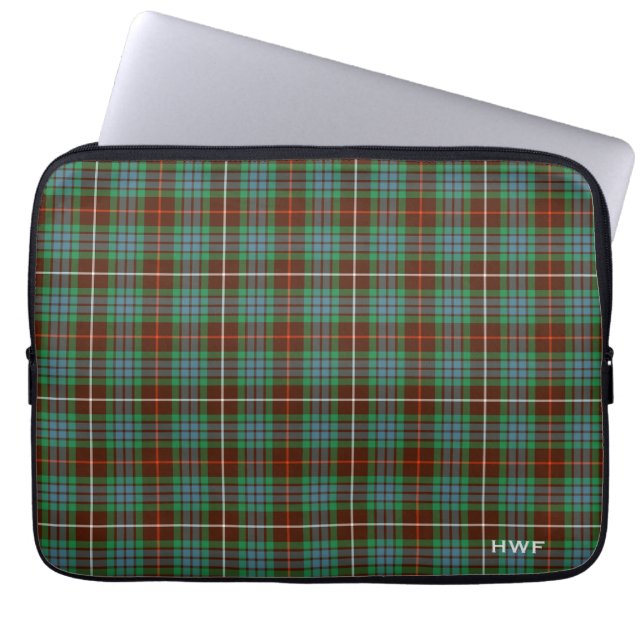 Clan Fraser Hunting Tartan Monogrammed Laptop Sleeve (Front)